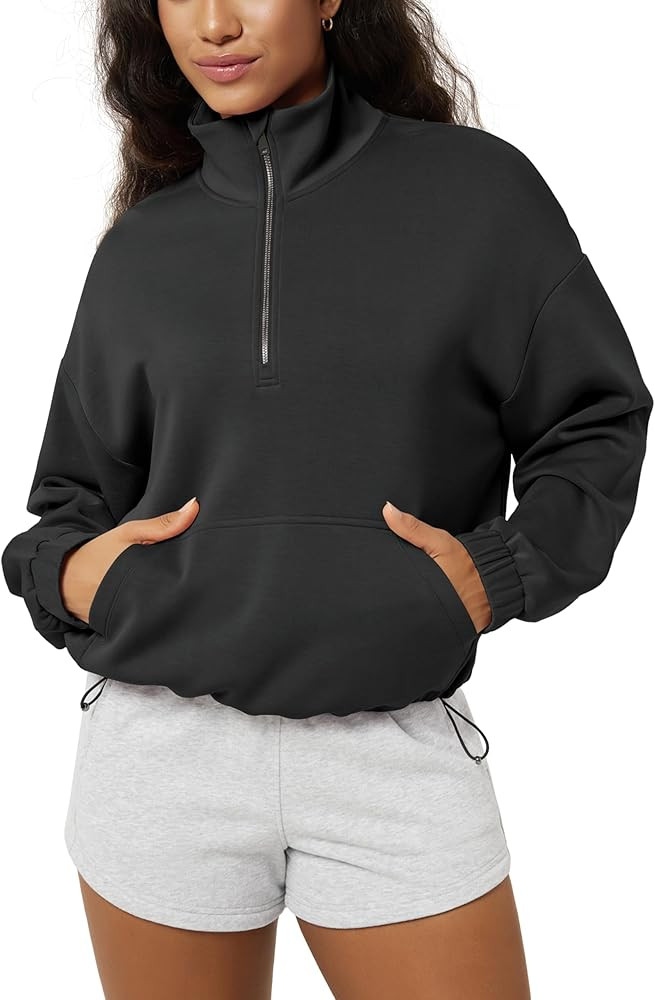 Women's Modal Soft Cinchable Sweatshirts Half Zipper Funnel Neck Oversize Pullover with Pockets | Amazon (US)