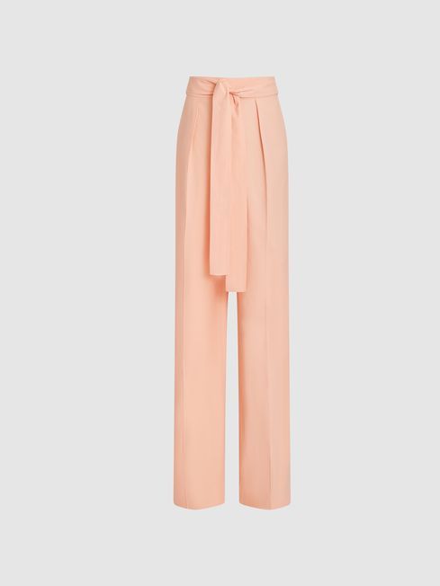 Reiss Cream Malin Wide Leg Tie Detail Trousers | Reiss (UK)