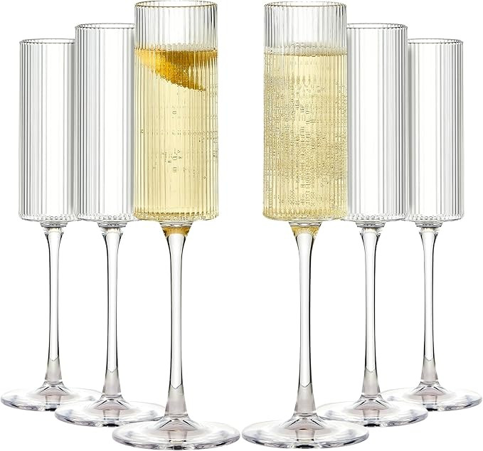 16 Pack Ribbed Acrylic Champagne Flutes, 5.5 Oz Unbreakable Goblet Glasses Reusable Champagne Toa... | Amazon (US)