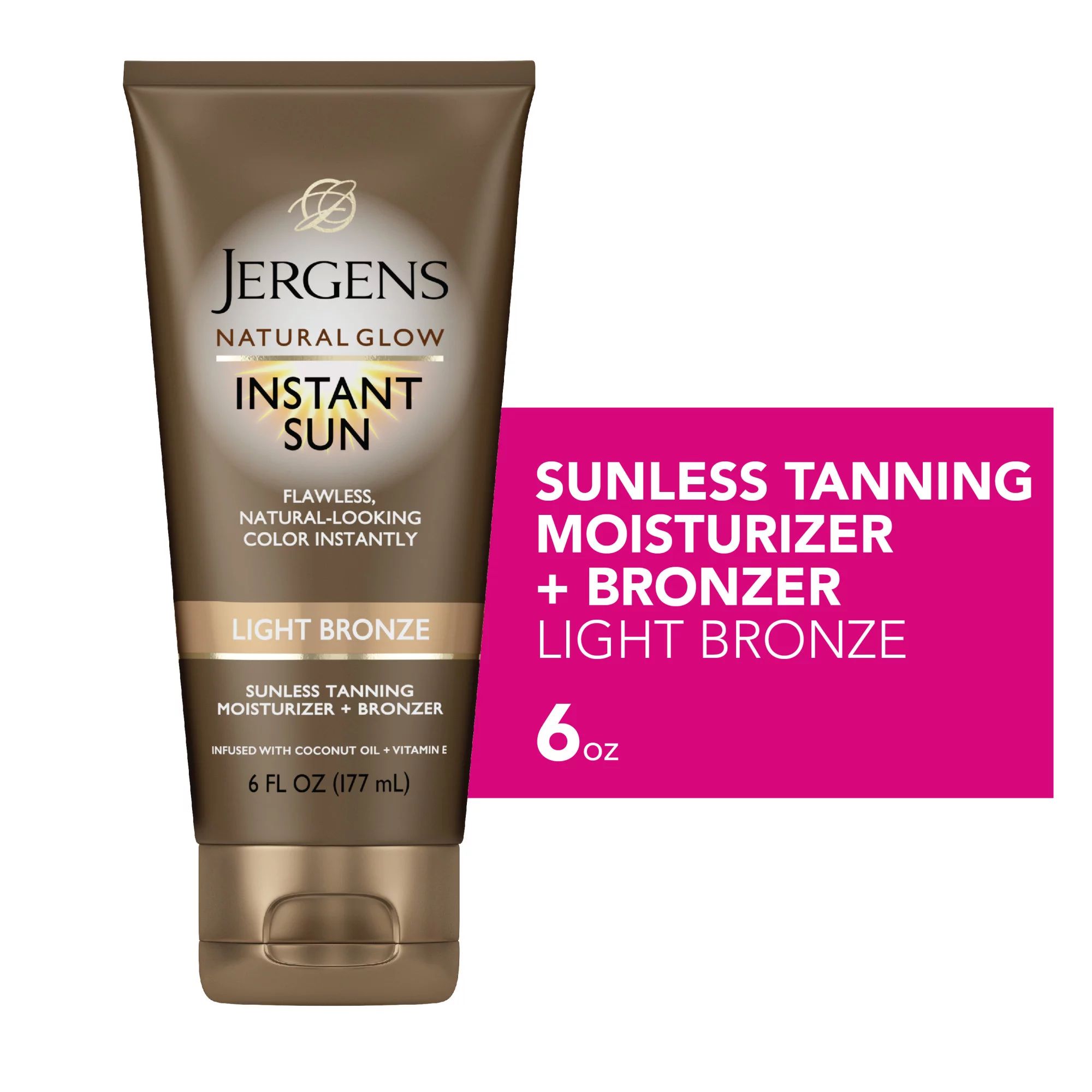 Jergens Natural Glow Instant Sun Sunless Tanning Moisturizer + Bronzer, Light Bronze, 6 Ounce - W... | Walmart (US)