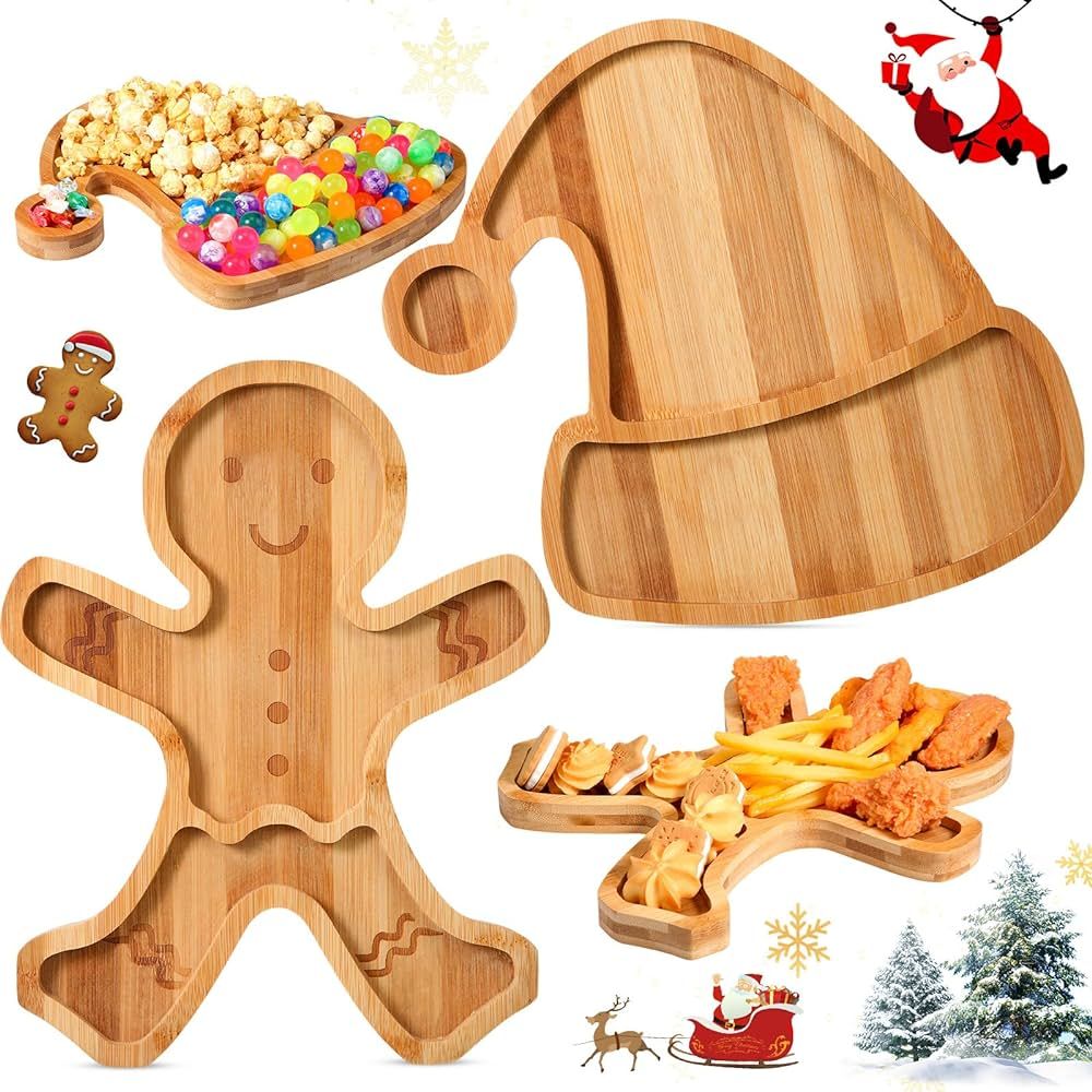 2 Pcs Cute Gingerbread Man Shaped Bamboo Serving Tray Charcuterie Board Natural Wooden Snack Plat... | Amazon (US)