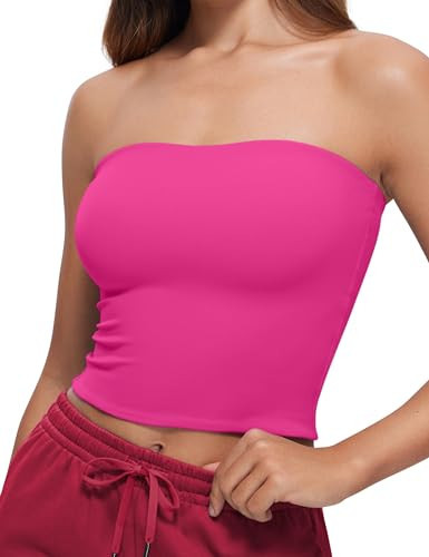 CRZ YOGA Butterluxe Double Lined Tube Tops for Women Basic Bandeau Cropped Tops Strapless Casual Going Out Crop Top Hibiscus Purple Medium | Amazon (US)