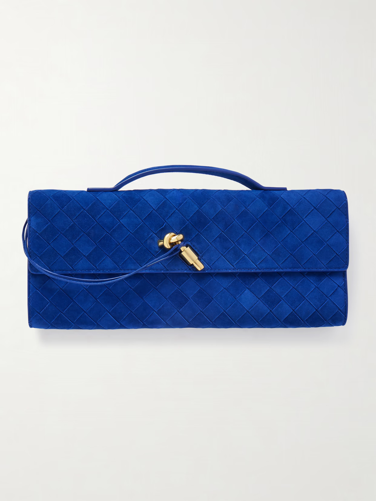 Bottega Veneta - Long Andiamo Intrecciato Suede Clutch - Blue | NET-A-PORTER (US)