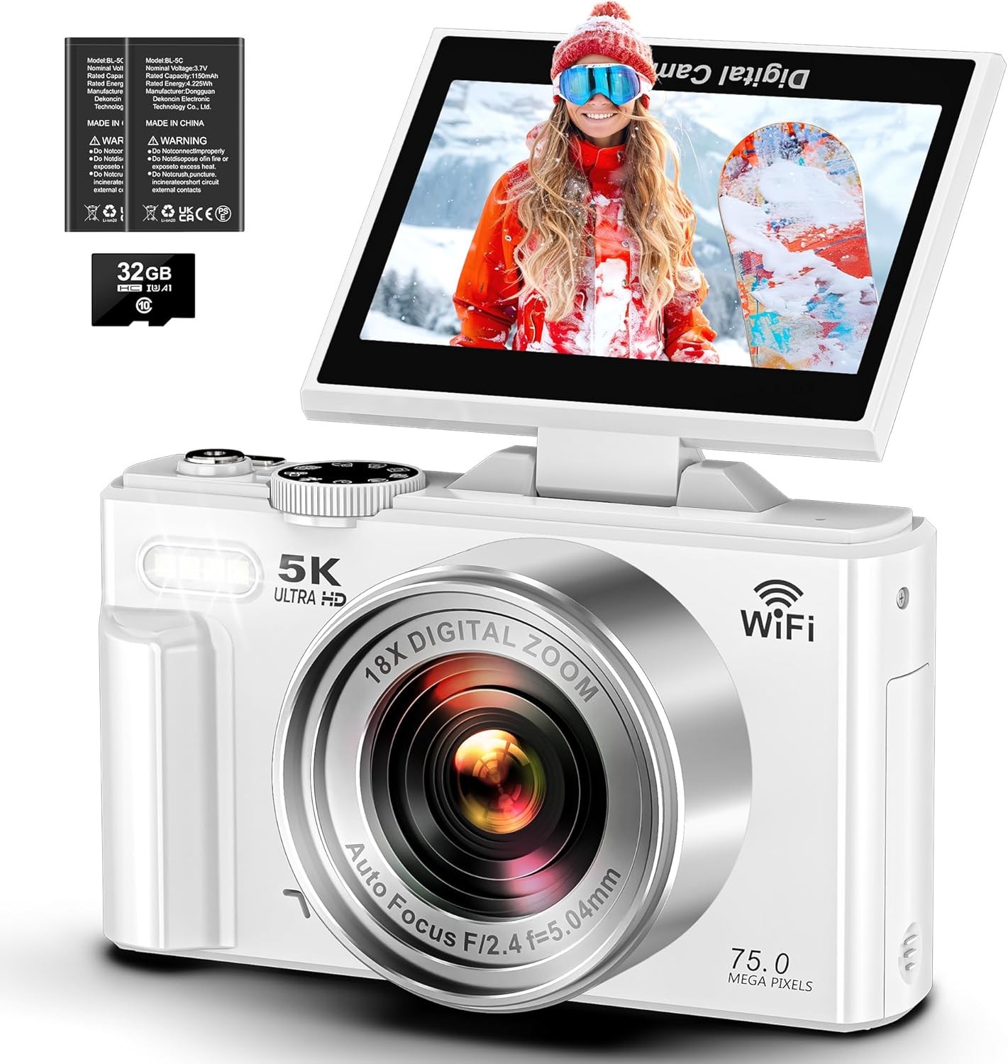 5K Digital Camera - WiFi 75MP Cameras for Photography - UHD Vlogging Camera for YouTube with 3" 1... | Amazon (US)