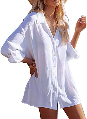 HAPCOPE Women's Swimsuit Cover Up Button Down Shirt Dress Bathing Suit Beach Coverups | Amazon (US)