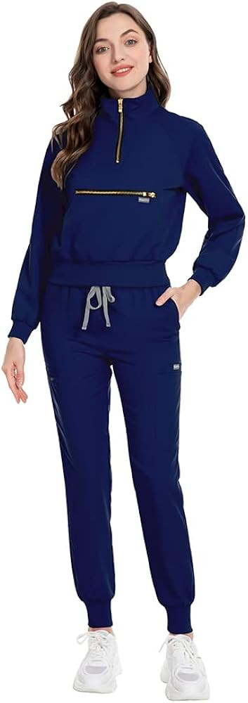 niaahinn Scrub Set with Long Sleeve for Women Scrub Top & Jogger Scrub Pants Medical Working Unif... | Amazon (US)
