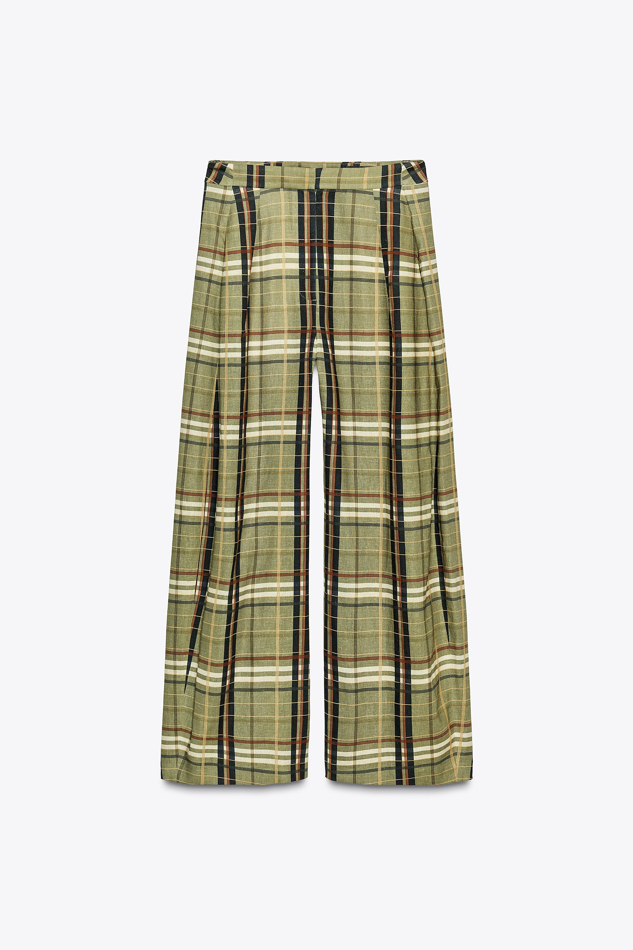 ZW COLLECTION LINEN CHECKERED PANTS | Zara US