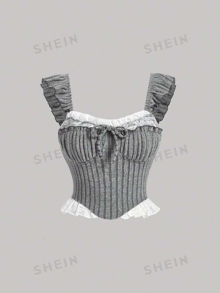 SHEIN MOD Women Cap Sleeve Colorblock Lace Trim Bra Cup Waist Tank Top | SHEIN