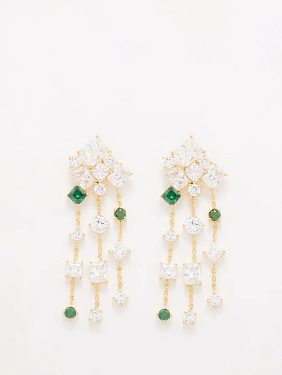 Emerald, crystal & 18kt gold-plated drop earrings | Matches (US)
