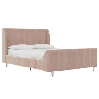 Little Seeds Valentina 59.5 in. W Pink Full Size Velvet Wood Frame Upholstered Platform Bed | The Home Depot