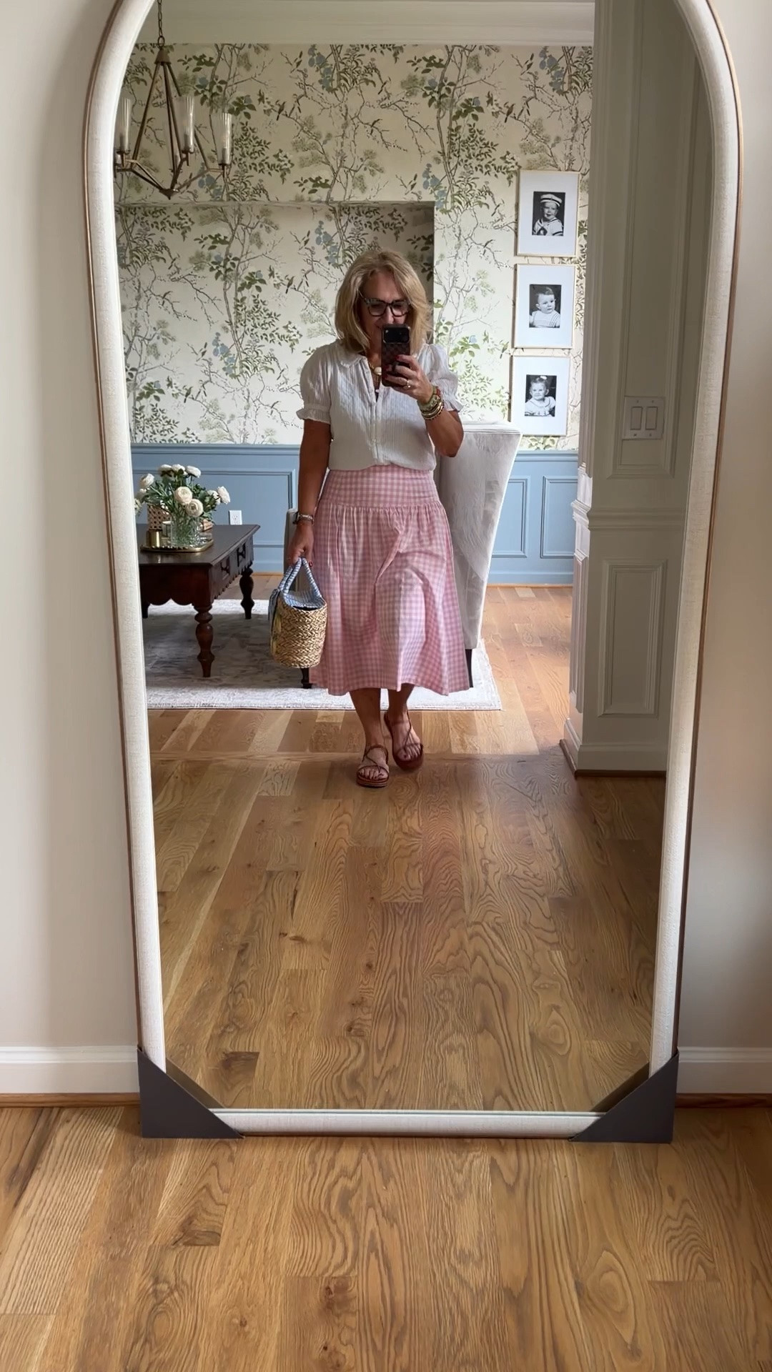 Skirt size 8/m
Blouse size medium 
20% off my bracelet stack with code NANETTE20
15% off my tote with code NANETTE15 but only good once so buy some cute stuff. Ha! 

Gingham skirt white blouse graduation party.

#LTKOver40 #LTKSaleAlert #LTKSeasonal