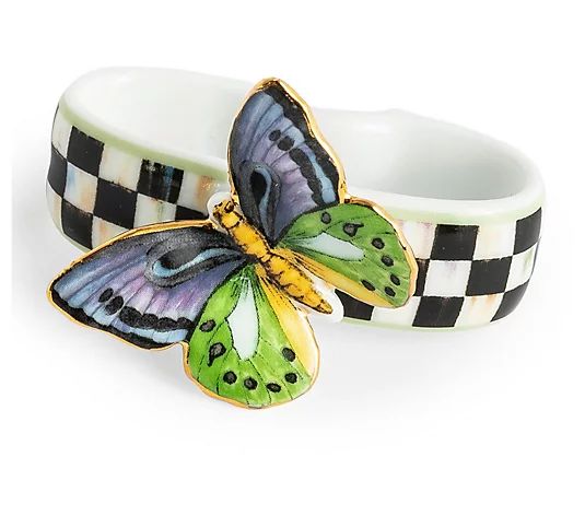 MacKenzie-Childs Butterfly Toile Napkin Rings,Set of 4 - QVC.com | QVC