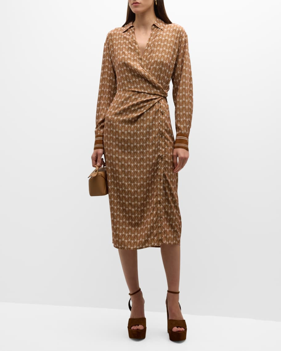 Wright Printed Silk Midi Wrap Dress | Neiman Marcus