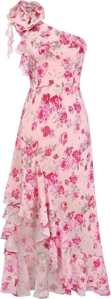 GRACE KARIN Womens Summer One Shoulder Sleeveless Dresses Floral Flowy Ruffle High Low Wedding Gu... | Amazon (US)