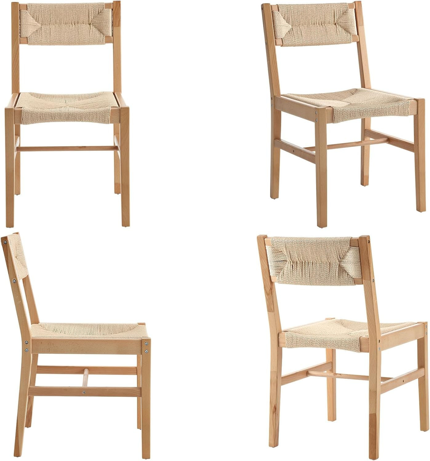 VESCASA Wooden Dining Chairs with Beige Paper Rope Weave Backrest and Seat, Rattan Indoor Armless... | Amazon (US)