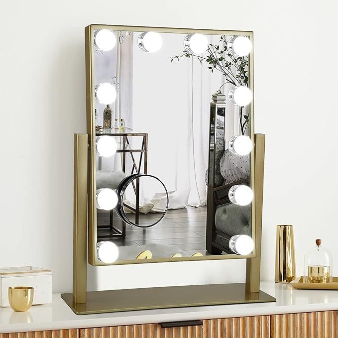Vanity Mirror with Lights,Tabletop Mirror with Dimmable LED Lights，3 Color Model, 10X Magnifica... | Amazon (US)