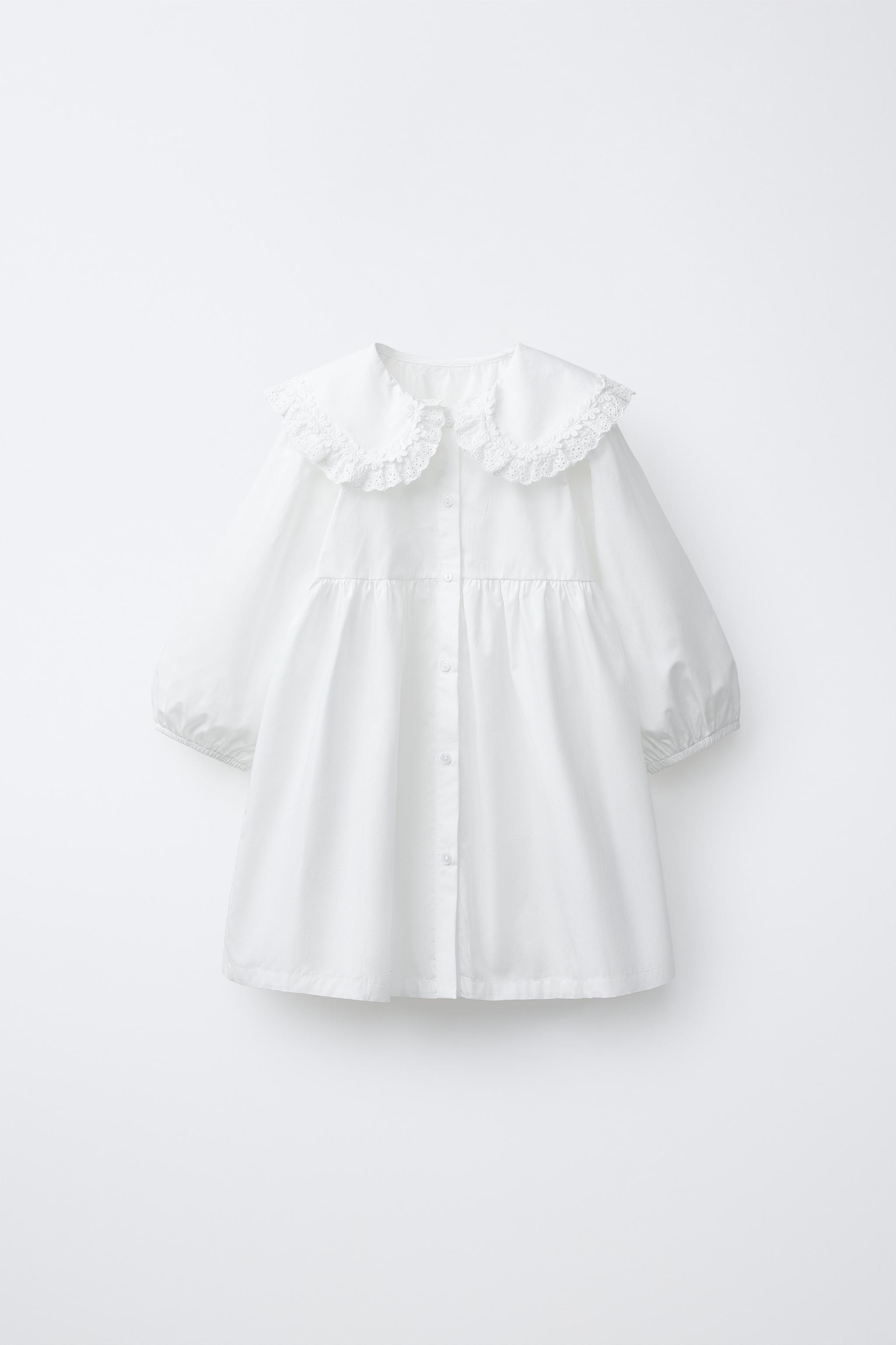 EMBROIDERED PETER PAN COLLAR POPLIN DRESS | Zara US