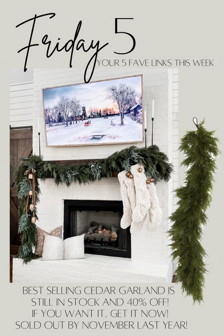 Friday top five! Your favorite links from the week! This real touch cedar Christmas garland is always a best seller and sells out so quickly! It is currently in stock and 40% off so grab it now while you can! 60 inches 5 feet garland for your mantle front door stair case railing or anywhere else! Are used three strands here and can’t wait to get this back out for Christmas! Home decor, modern farmhouse, style living room, holiday, ready

#LTKSeasonal #LTKsalealert #LTKhome