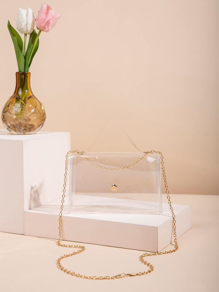 Mini Clear Snap Button Chain Square Bag | SHEIN