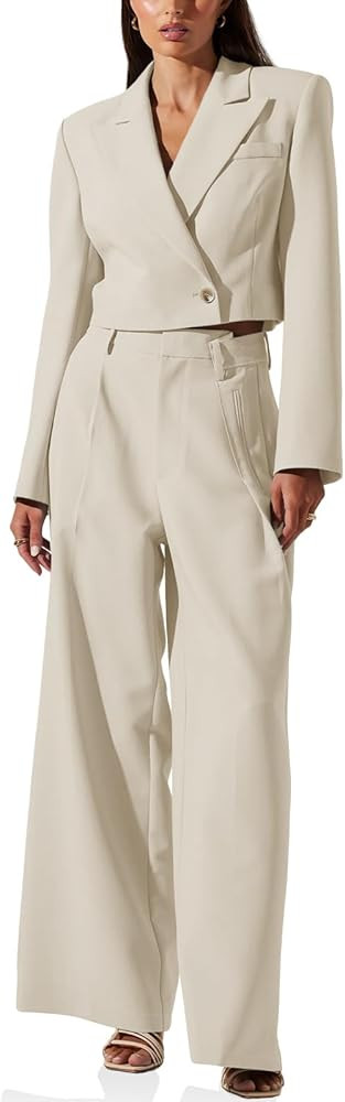 Cicy Bell Womens Cropped Blazer 2 Piece Outfits Business Casual Blazer Jacket and Wide Leg Work P... | Amazon (US)