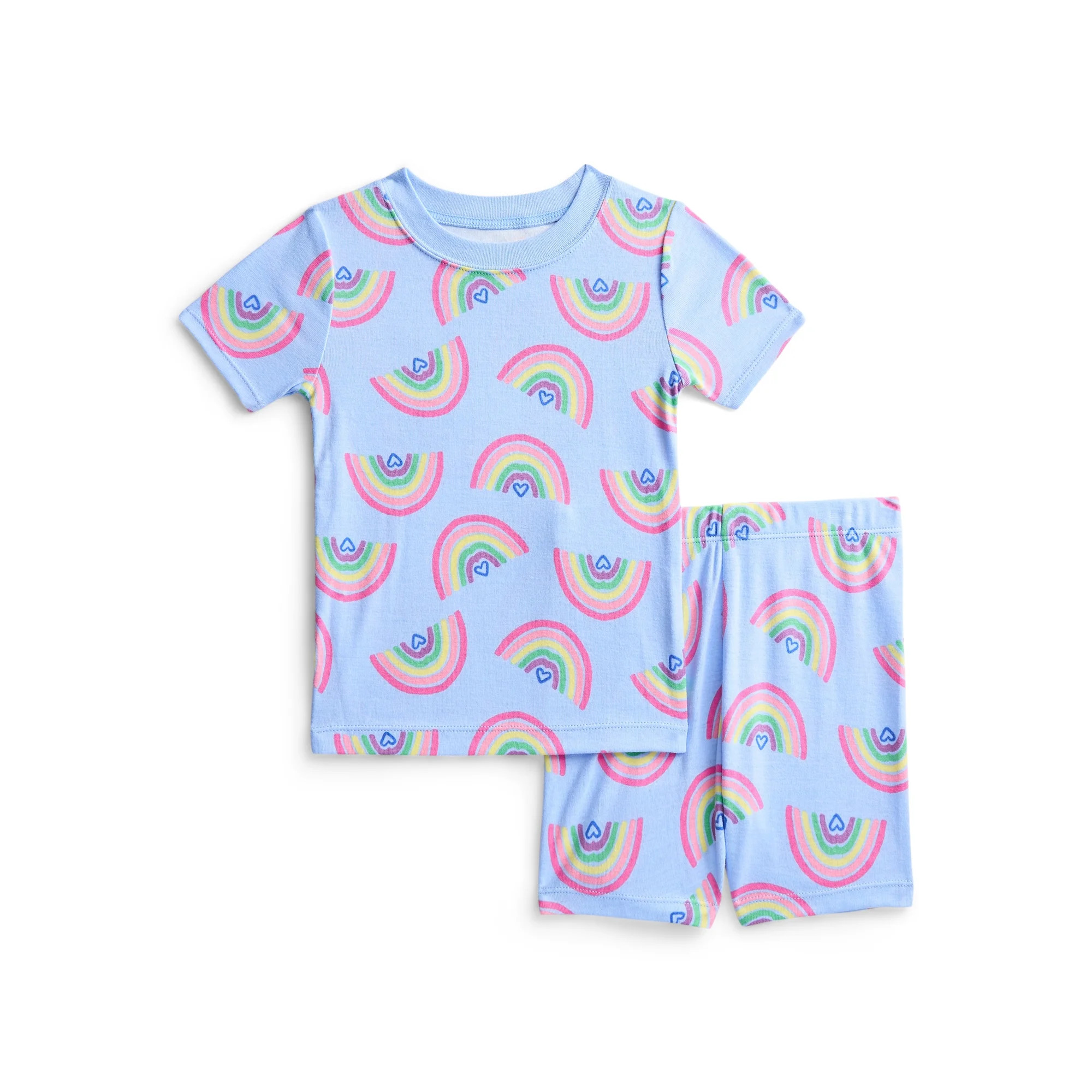 Wonder Nation Toddler Girls Short Sleeve Tee and Shorts Cotton Pajama Set, 2-Piece, Sizes 12M-5T | Walmart (US)