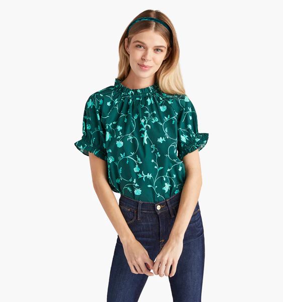 The Kit Top - Emerald Botanical Poplin | Hill House Home