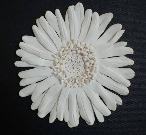 White Wall Art 3D Wall Sculpture Gerbera Daisy Clay Flower Small Wall Art Textured Wall Hanging C... | Etsy (US)