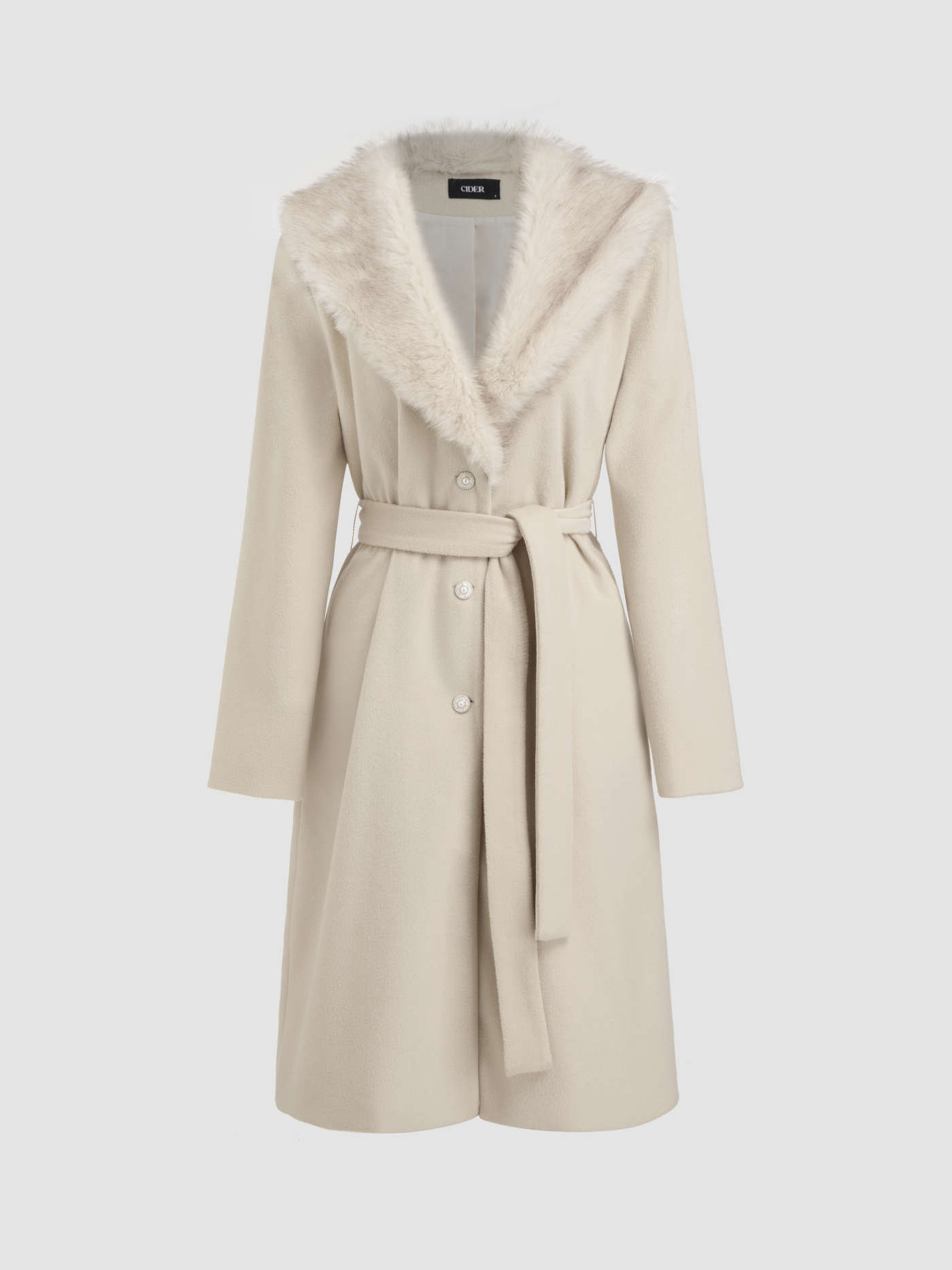 Wool-look Collar Oversized Coat with Belt | Cider