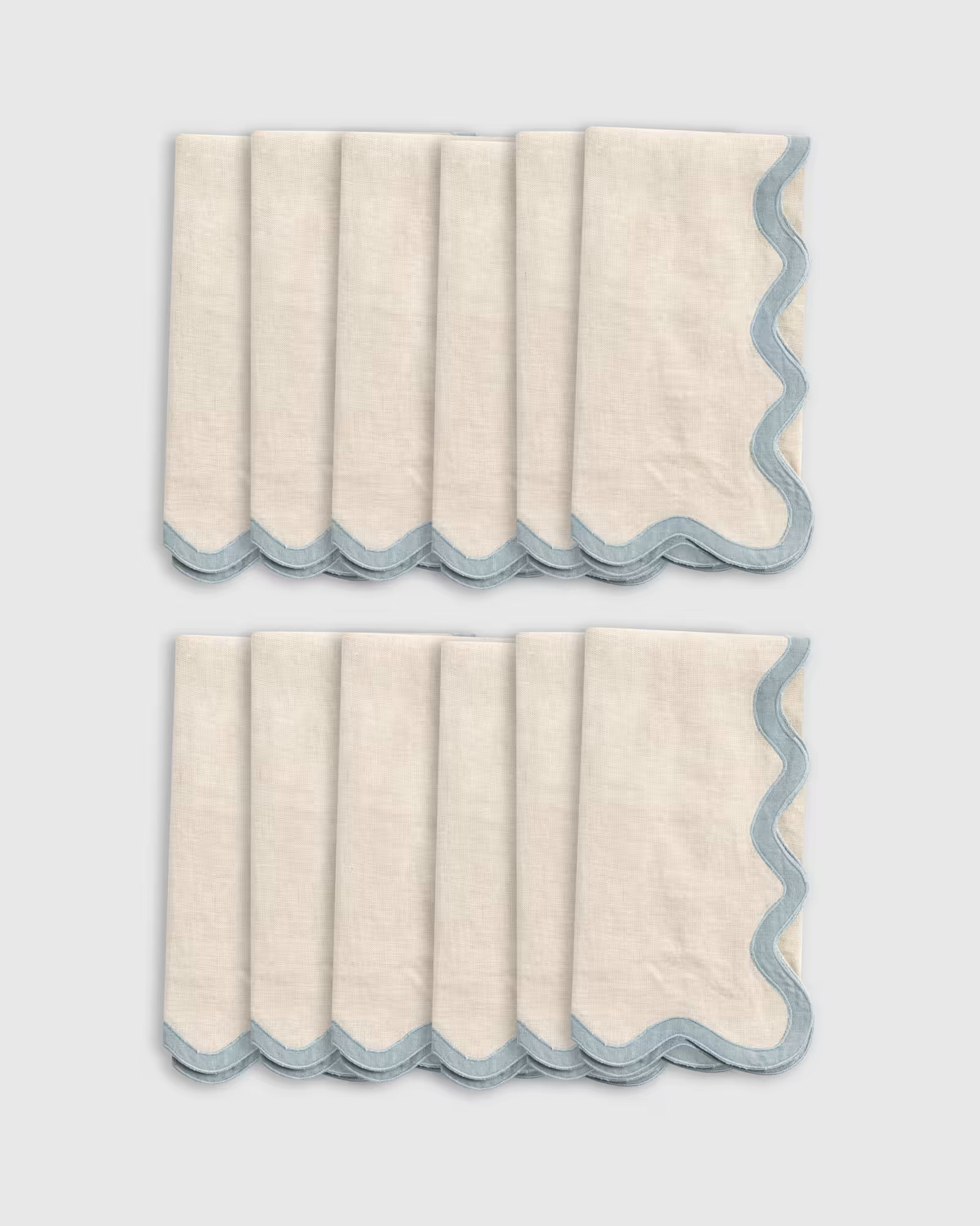 European Linen Scallop Edge Napkins (Set of 12) in Flax/dusty Blue | Quince