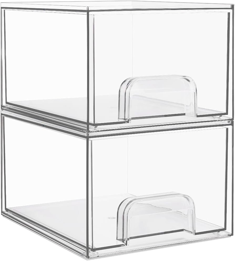 Vtopmart 2 Pack Small Clear Stackable Storage Drawers,Acrylic Bathroom Makeup Organizer,Plastic S... | Amazon (US)