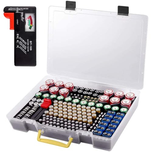Battery Organizer Storage Holder- Batteries Case Containers Box with Tester Checker BT-168. Garage Organization Holds 225 Batteries AA AAA C D Cell 9V 3V Lithium LR44 CR2 CR1632 CR2032 (Grey) | Amazon (US)