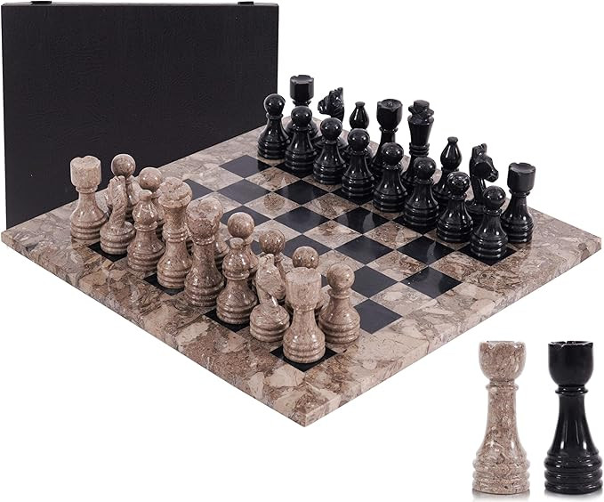 Marble Chess Set for Adults 15" Handmade Oceanic & Black Board Game with 32 Chess Pieces, 2 Extra... | Amazon (US)