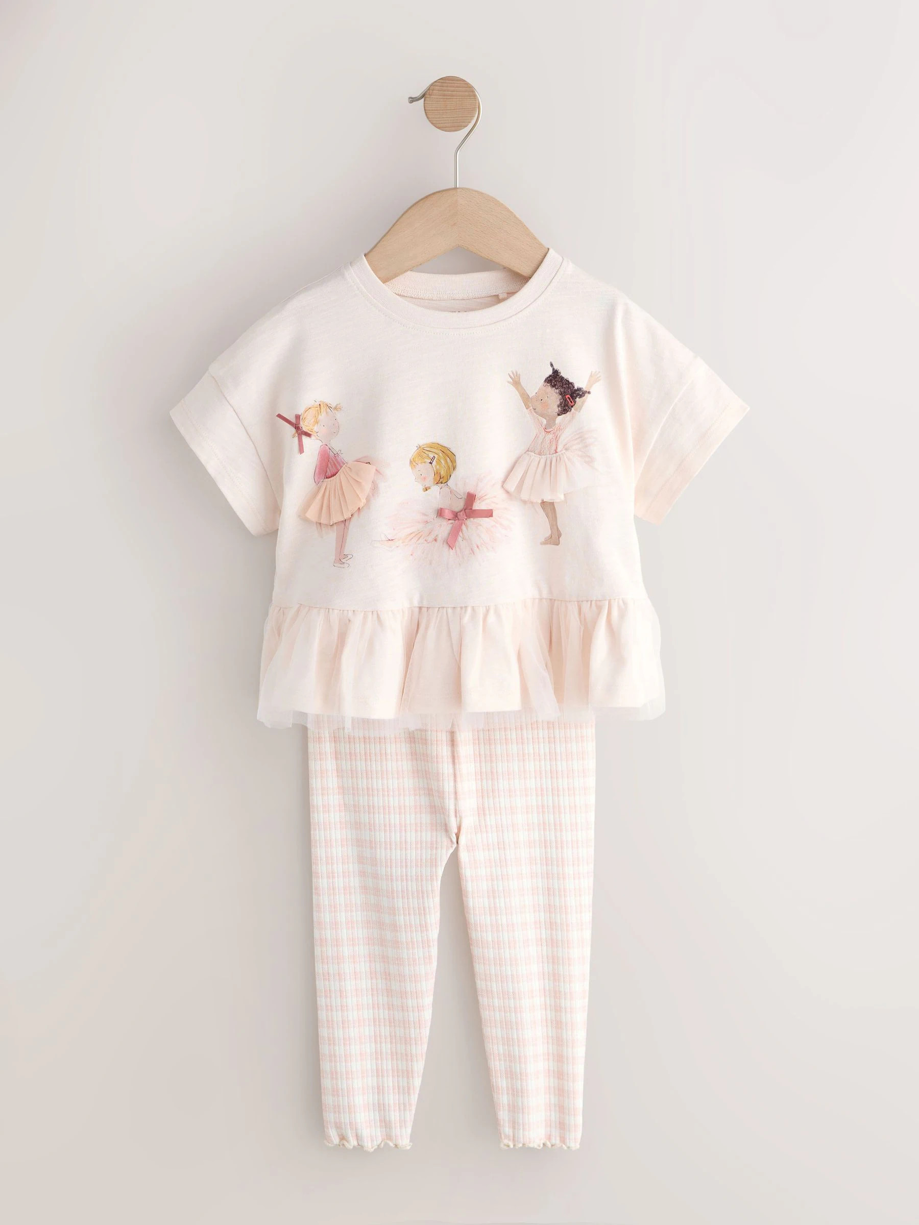 Next Pink Ballerina Short Sleeve Peplum T-Shirt and Leggings Set (3mths-7yrs) | Next US