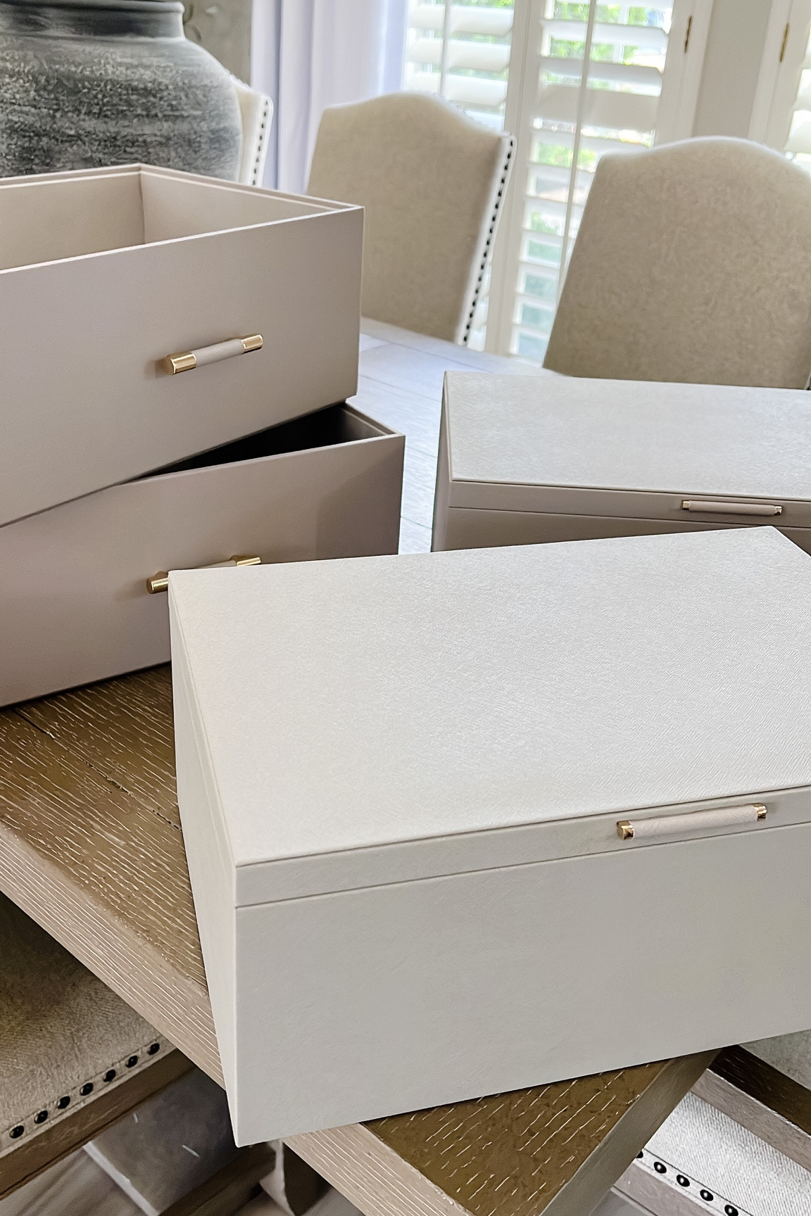 Stackers closet bins in taupe | Stackable storage bins | Storage boxes | Closet organization | Home organization | Taupe bins and boxes 

#LTKhome