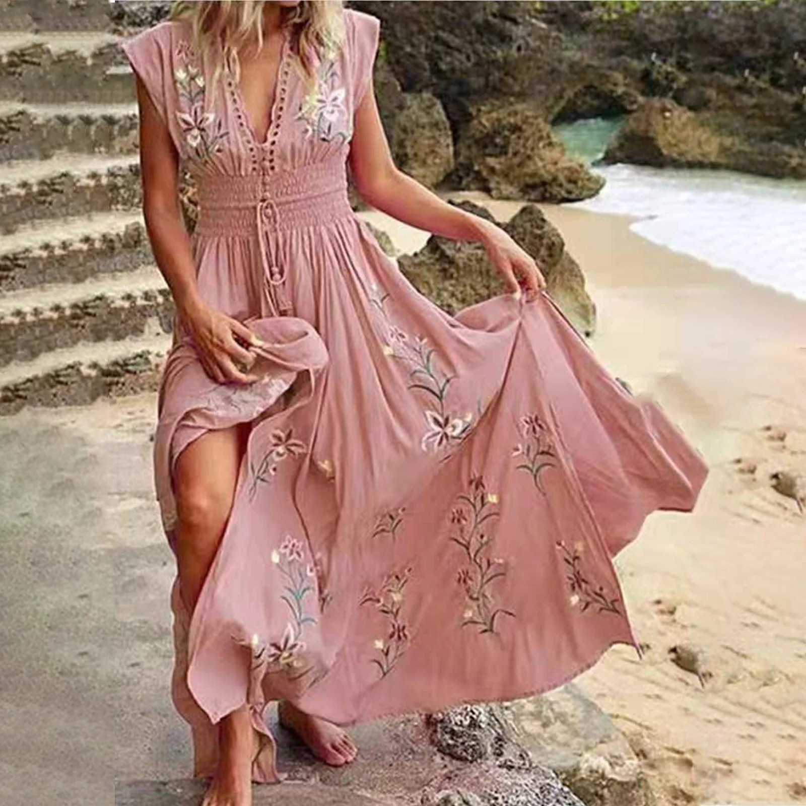 GYEDTR Hawaiian Summer Maxi Dresses Tunic Holiday Dresses For Women Floral Print Side Split Long ... | Walmart (US)