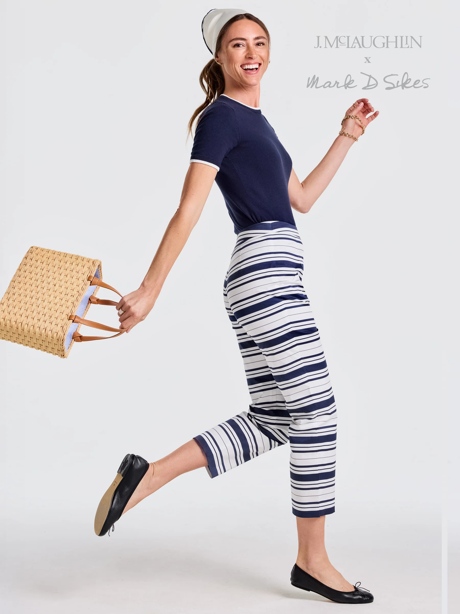 White/Navy Mariner Stripe Betina Pants | Women's Pants | J.McLaughlin | J.McLaughlin