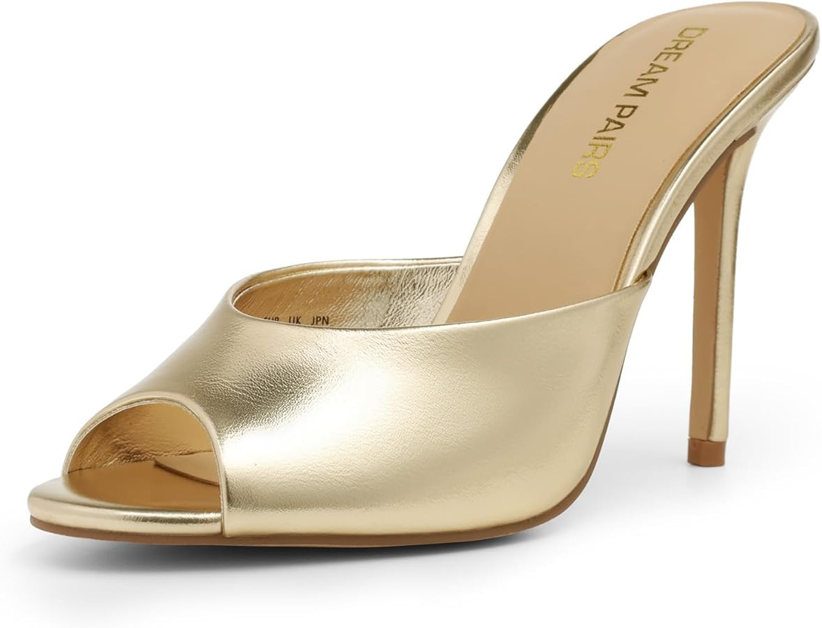 DREAM PAIRS Mule Heels for Women High Heels Stiletto Open Round Peep Toe Mules Sandals Slip on Dr... | Amazon (US)