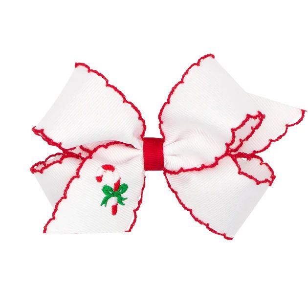 Candy Cane Embroidered Moonstitch Bow | Classic Whimsy