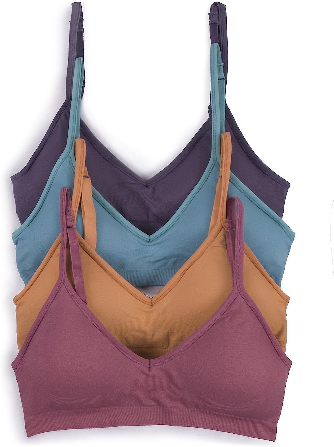 Caramel Cantina 4 Pack V Neck Padded Bralette Adjustable Straps | Amazon (US)