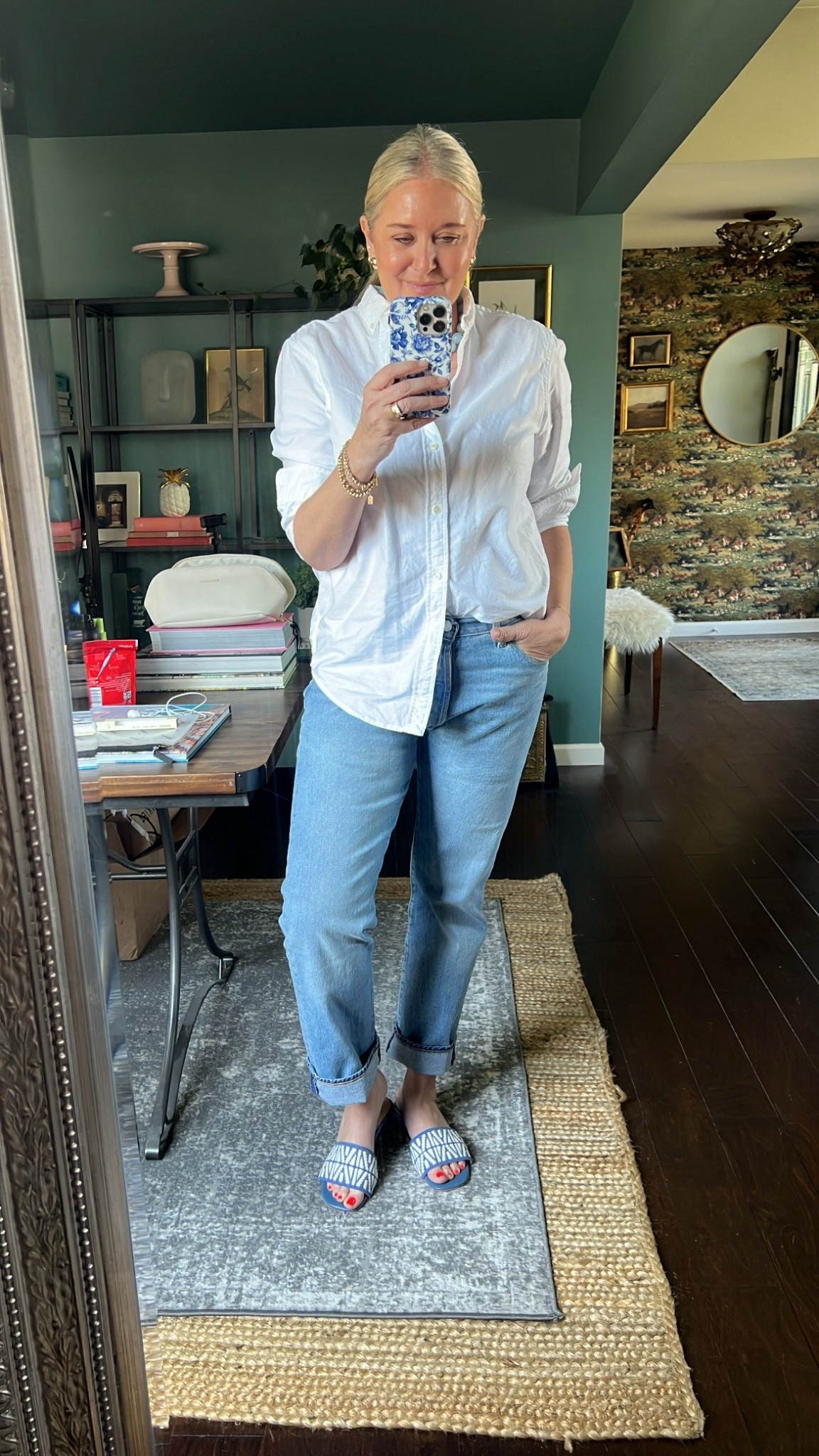 Today’s look! 💙
Jeans - men’s Levi’s 501 original wearing a 32/30 I sized up 3 sizes

Shirt boys size XL
Shoes use code F4_DAWN20 for 20% off! 

#LTKdayinmylife #LTKOver40 #LTKootd