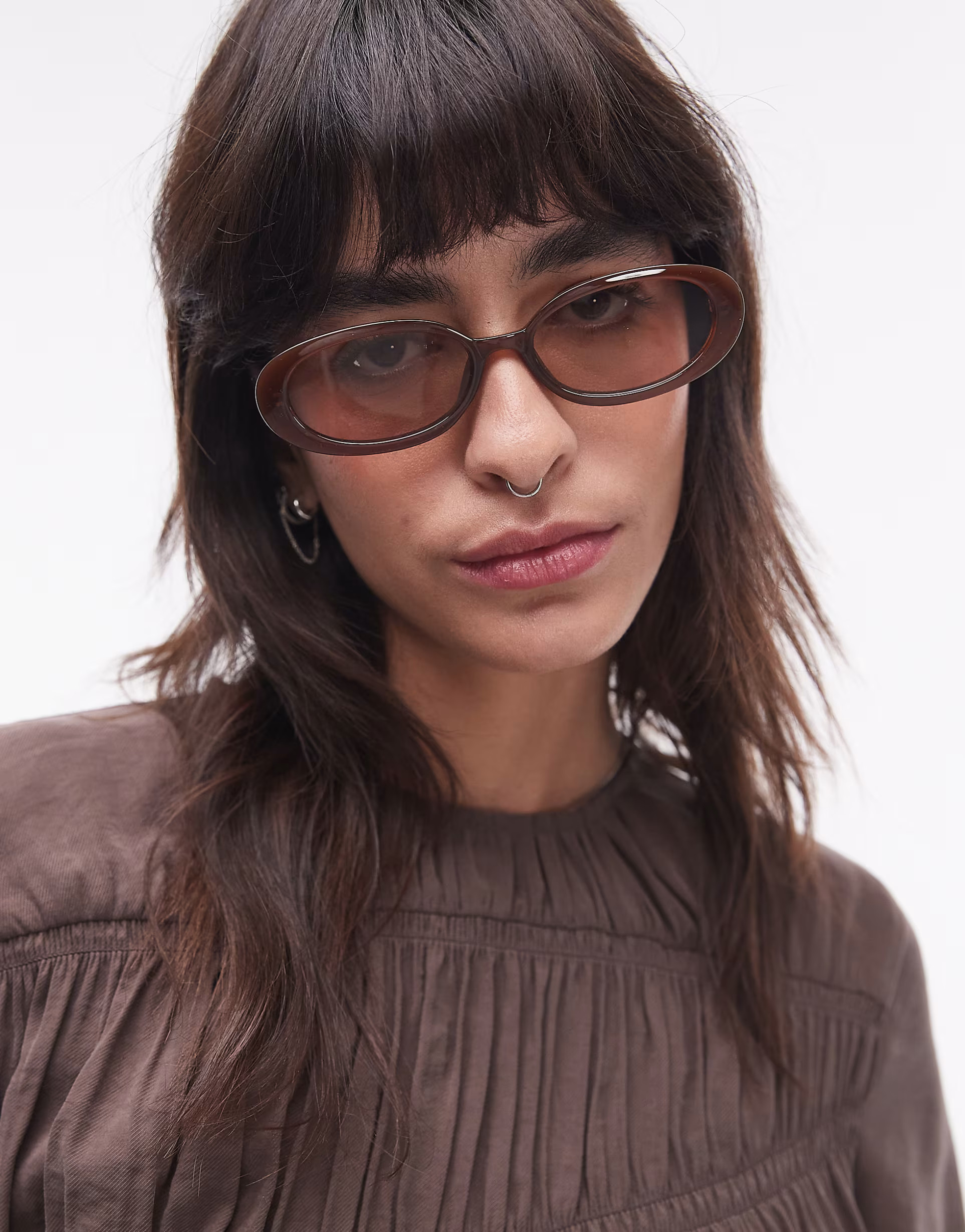 & Other Stories slim oval-frame sunglasses in brown | ASOS (Global)