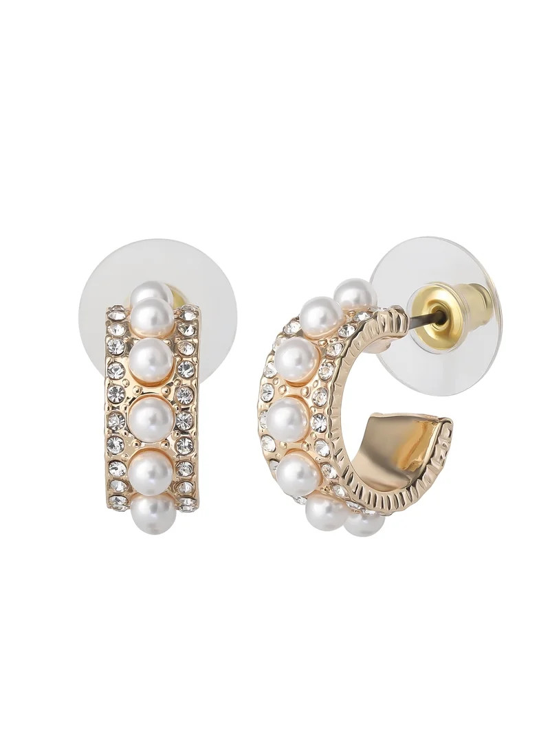 Celebrity Pink Women's Faux Pearl Classic Hoop Earrings | Walmart (US)