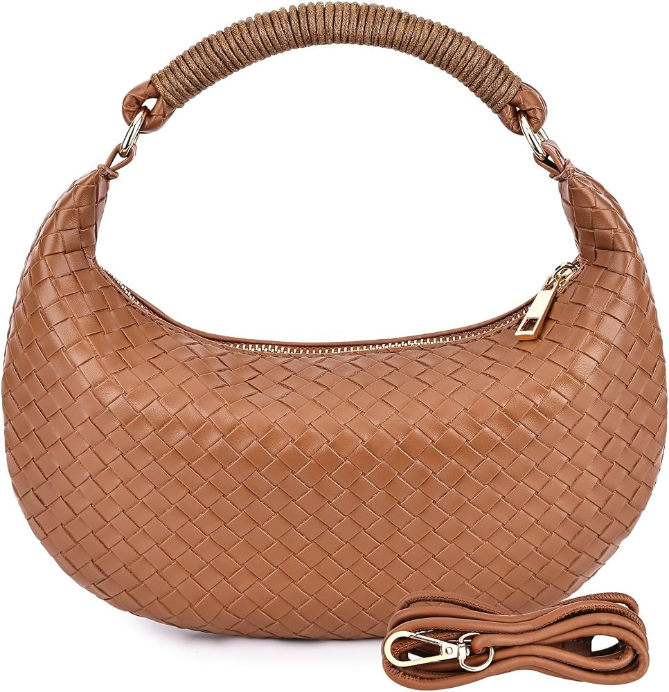 Woven Purse for Women,Small Woven Texture Hobo Dumpling Bag,Trendys Vegan Leather Handbag,Holiday... | Amazon (US)