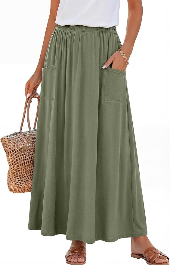 ANRABESS Womens Maxi Skirt Summer Casual Flowy A-line Elastic Waist Beach Long Skirts with Pocket... | Amazon (US)