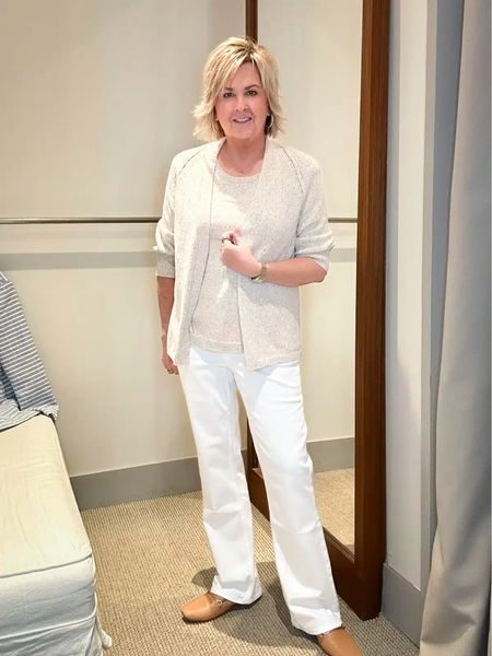 Cardigan size medium | tank size medium | white wide leg jeans size 8 | office style | women over 50 

#LTKStyleTip #LTKWorkwear #LTKOver40