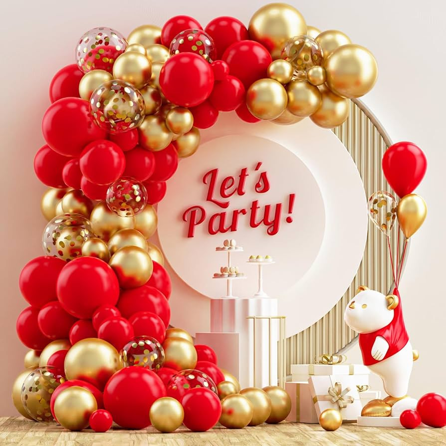 NISOCY Red and Gold Balloons Garland Kit, 120PCS Red Metallic Gold Balloons Arch Kit with Gold Co... | Amazon (US)
