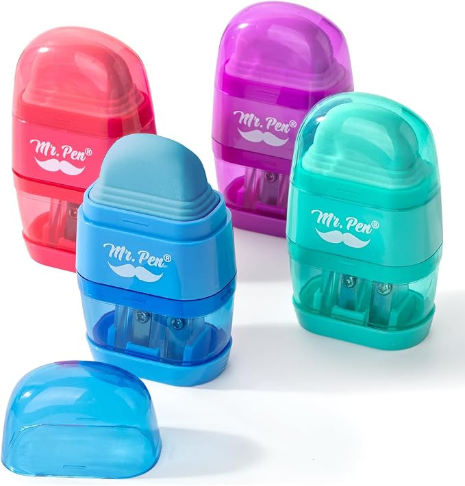 Mr. Pen- Pencil Sharpener & Eraser, 4 Pack, Colorful Erasers, 2 Sharpening Holes, Manual Pencil S... | Amazon (US)