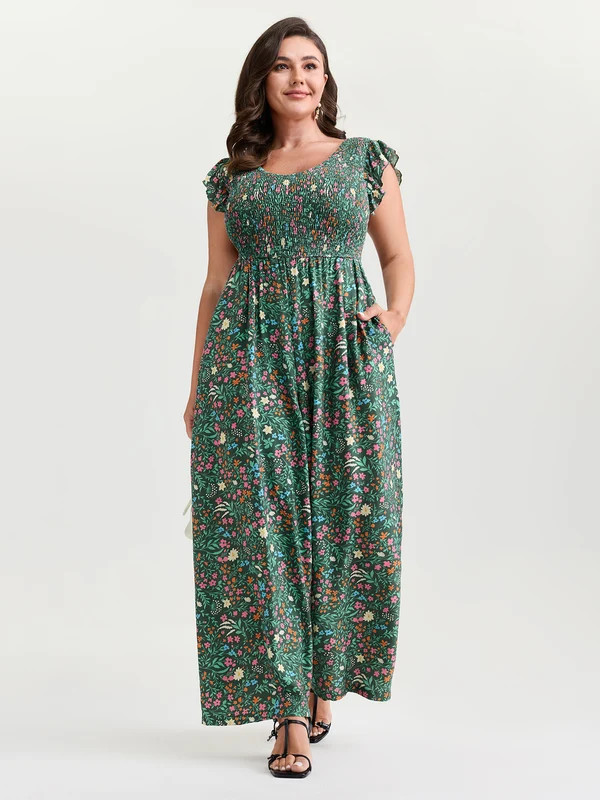 Breezy Floral Print Flutter Sleeve Jumpsuit | Bloomchic