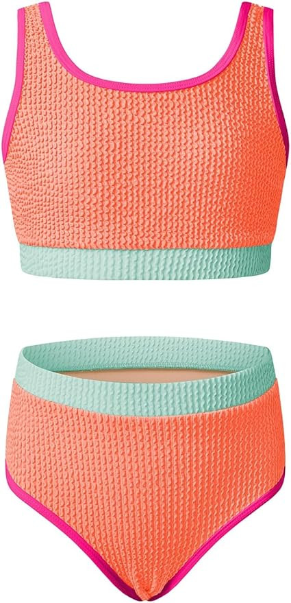 blibean Tween Girls Swimsuits Two Piece Colorblock Bikini Sets with Chest Pad Size 6-15 Years | Amazon (US)