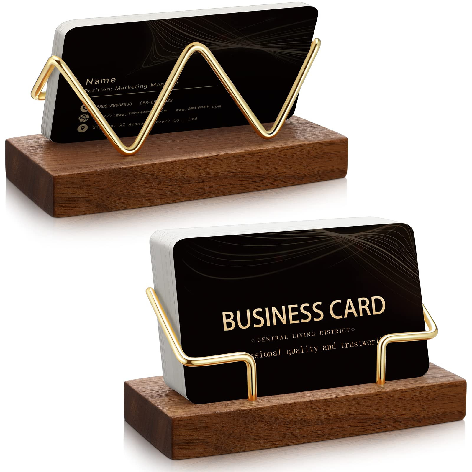 Amyhill 2 Pieces Wood Business Card Holder for Desk Wooden Business Card Display Stand Postcard H... | Amazon (US)
